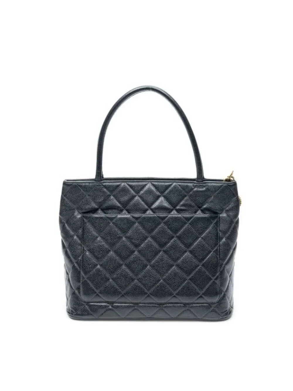 Chanel Timeless Medallion Tote Bag Black Quilted Caviar Leather